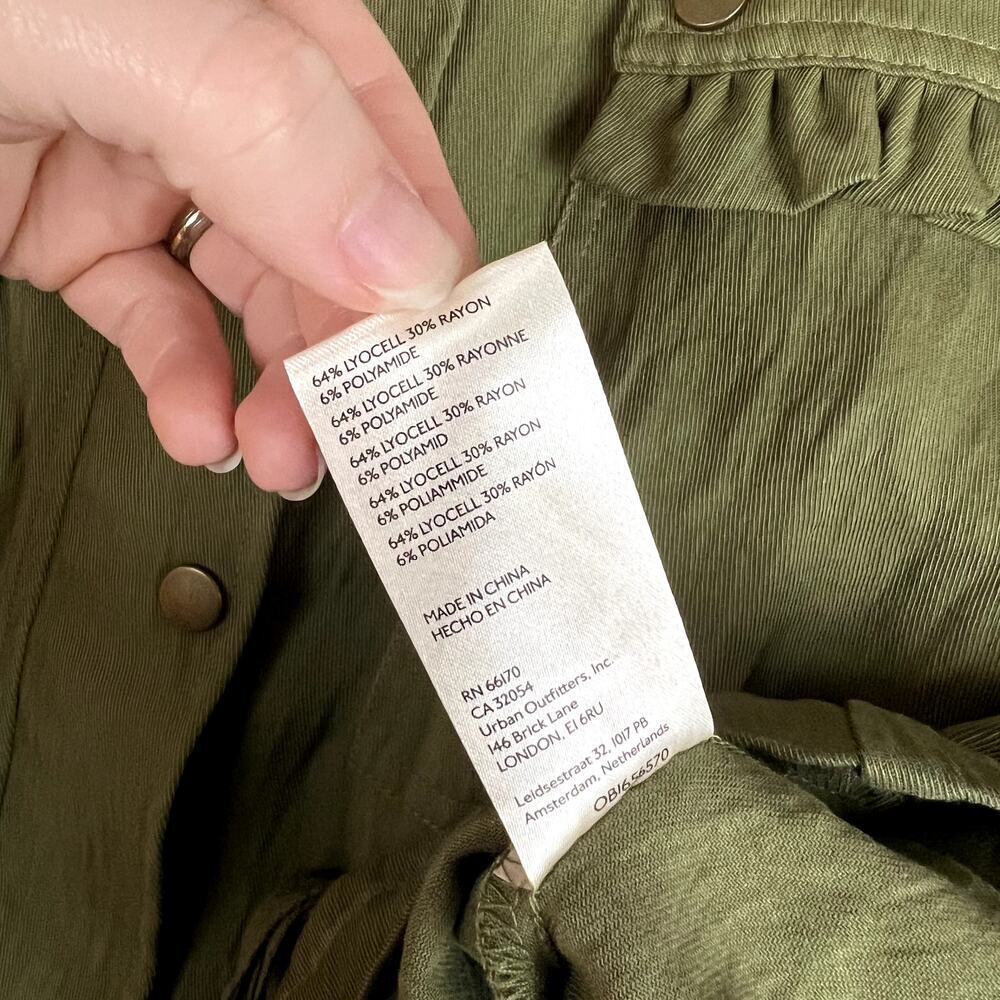 Anthropologie Oversized Utility Jacket Womens M Green Ruffled Boho Lagenlook - Picture 5 of 9